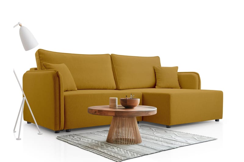 Chandru Sovesofa med Sjeselong 3-seter i Plysj - Gul - Møbler - Sofaer - Sovesofaer