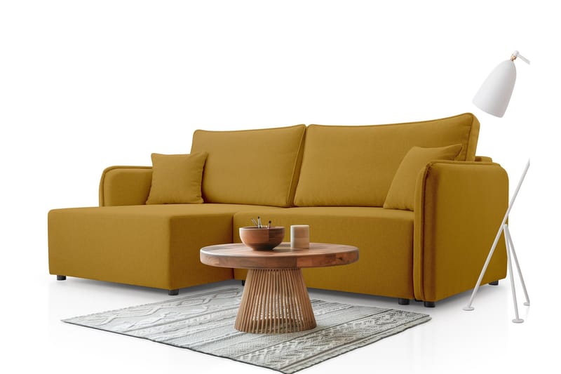 Chandru Sovesofa med Sjeselong 3-seter i Plysj - Gul - Møbler - Sofaer - Sovesofaer