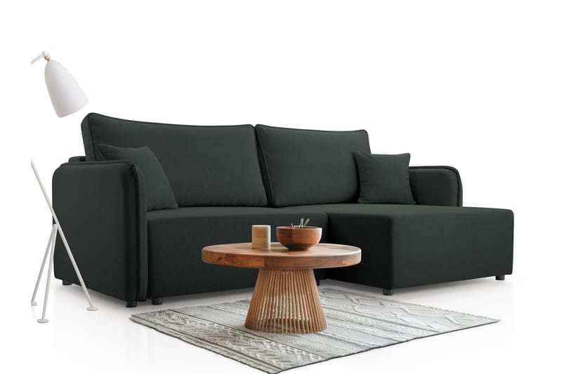 Chandru Sovesofa med Sjeselong 3-seter - Svart - Møbler - Sofaer - Sovesofaer