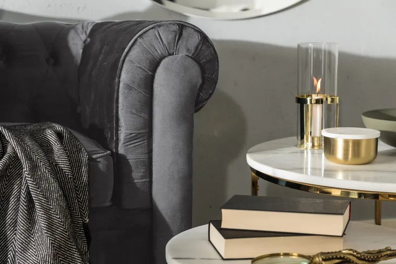 Chesterfield Deluxe 3-seter Fremoverbøyd sovesofa i fløyel - Mørkegrå Fløyel - Møbler - Sofaer - Sovesofaer