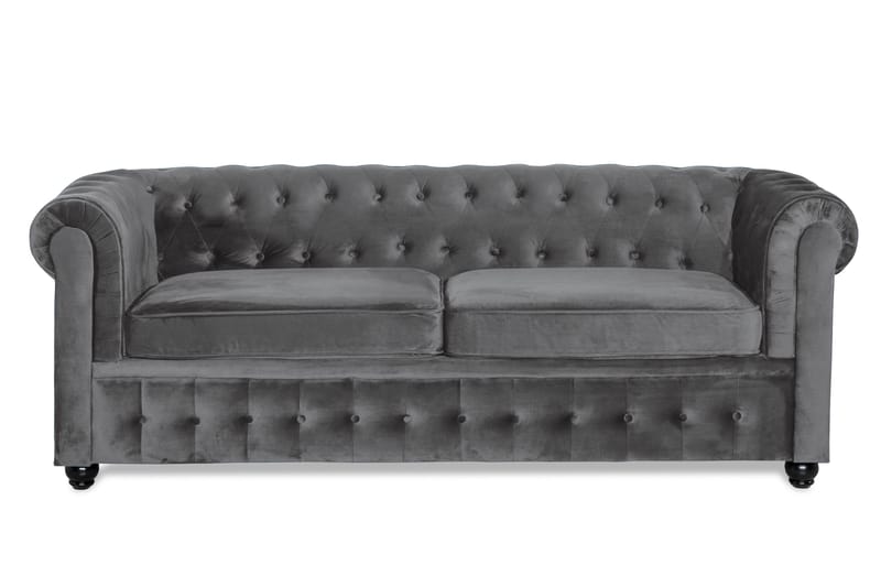 Chesterfield Deluxe 3-seter Fremoverbøyd sovesofa i fløyel, Mørkegrå Fløyel