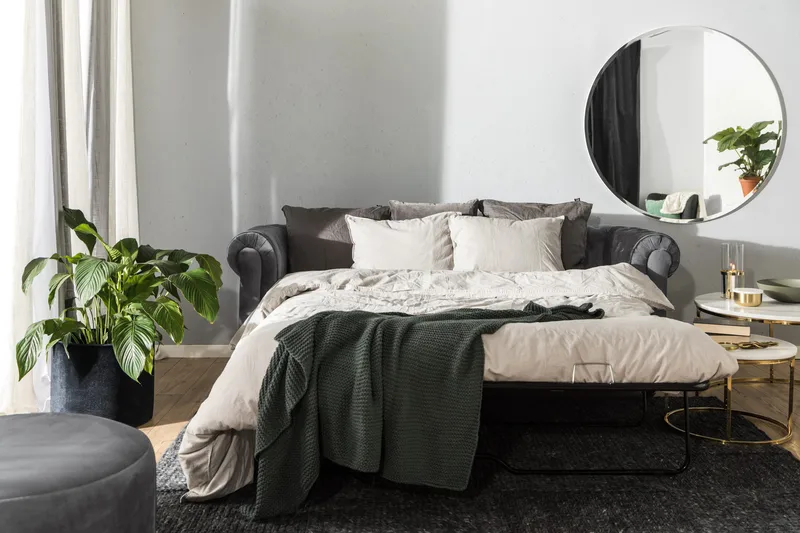 Chesterfield Deluxe 3-seter Fremoverbøyd sovesofa i fløyel - Mørkegrå Fløyel - Møbler - Sofaer - Sovesofaer