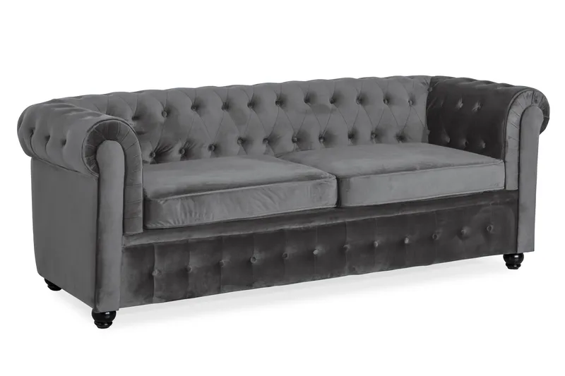 Chesterfield Deluxe 3-seter Fremoverbøyd sovesofa i fløyel - Mørkegrå Fløyel - Møbler - Sofaer - Sovesofaer