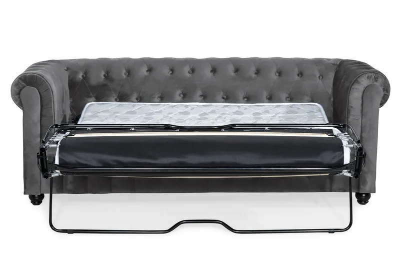 Chesterfield Deluxe 3-seter Fremoverbøyd sovesofa i fløyel - Mørkegrå Fløyel - Møbler - Sofaer - Sovesofaer