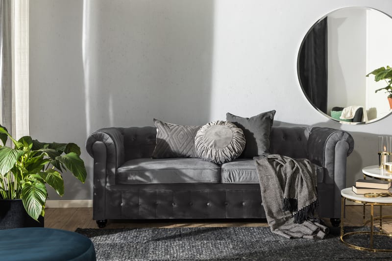 Chesterfield Deluxe 3-seter Fremoverbøyd sovesofa i fløyel - Mørkegrå Fløyel - Møbler - Sofaer - Sovesofaer