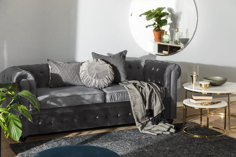 Chesterfield Deluxe 3-seter Fremoverbøyd sovesofa i fløyel - Mørkegrå Fløyel - Møbler - Sofaer - Sovesofaer