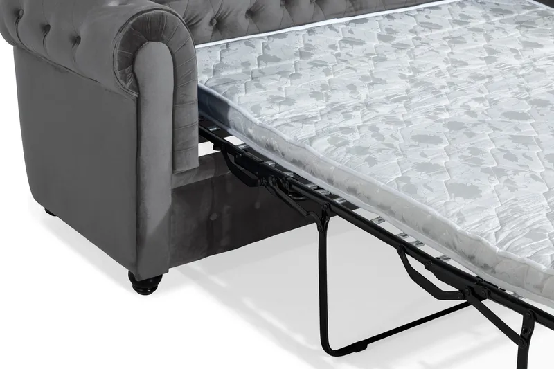 Chesterfield Deluxe 3-seter Fremoverbøyd sovesofa i fløyel - Mørkegrå Fløyel - Møbler - Sofaer - Sovesofaer