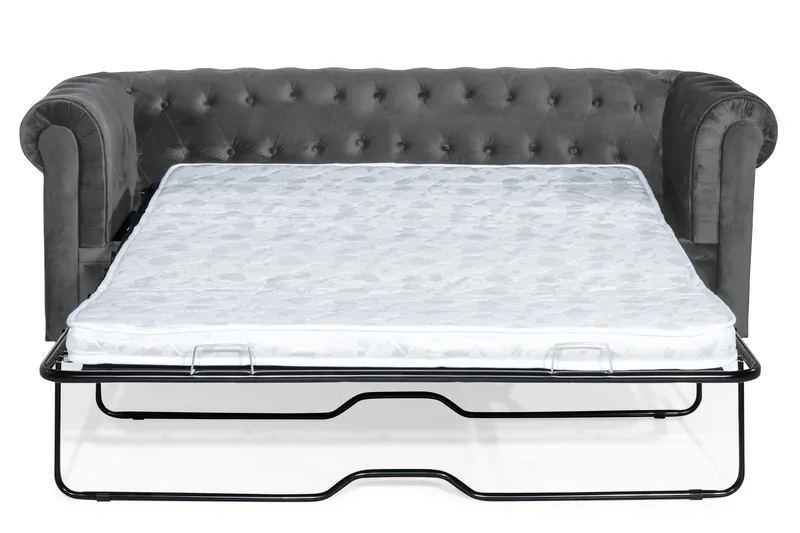 Chesterfield Deluxe 3-seter Fremoverbøyd sovesofa i fløyel - Mørkegrå Fløyel - Møbler - Sofaer - Sovesofaer