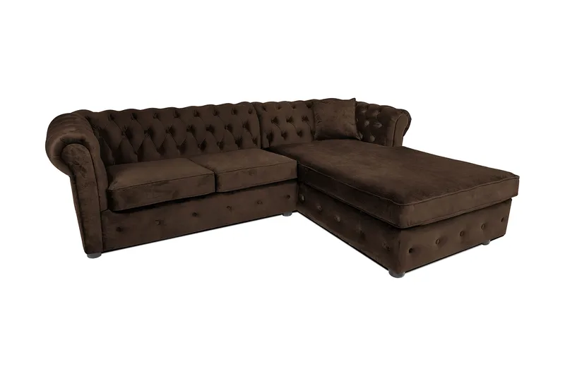 Chesterfield Deluxe Sovesofa 2-seters med Sjeselong, Vintage Brun