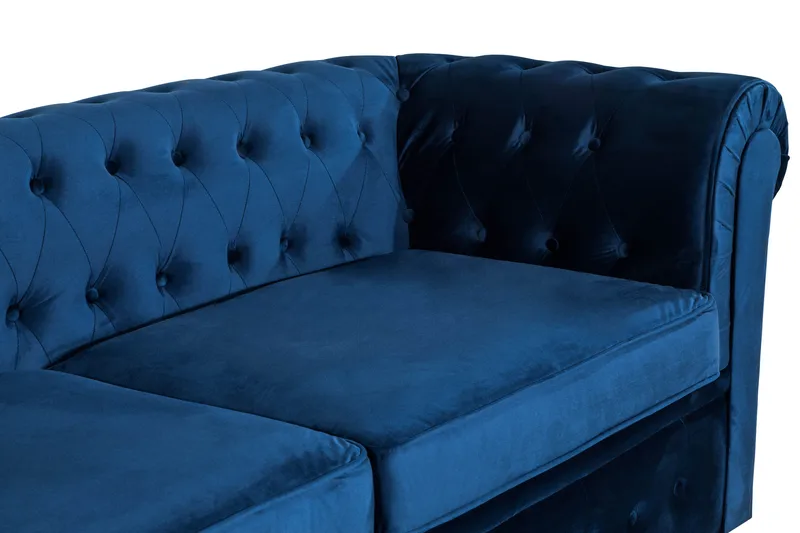 Chesterfield Lyx 3-seter Fløyelssofa – Dyp sofa - Blå - Møbler - Sofaer - Sovesofaer