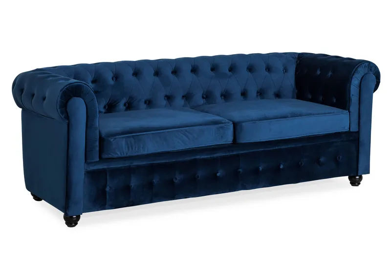 Chesterfield Lyx 3-seter Fløyelssofa – Dyp sofa - Blå - Møbler - Sofaer - Sovesofaer