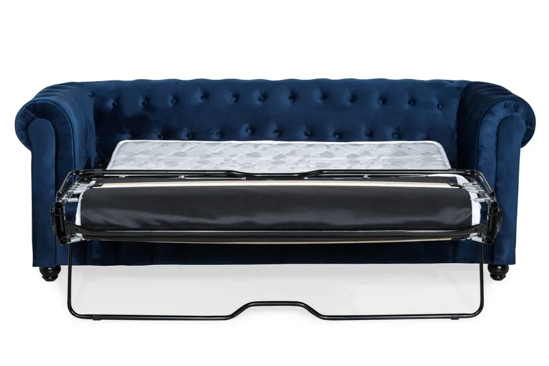 Chesterfield Lyx 3-seter Fløyelssofa – Dyp sofa - Blå - Møbler - Sofaer - Sovesofaer