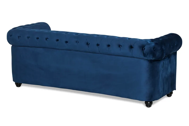 Chesterfield Lyx 3-seter Fløyelssofa – Dyp sofa - Blå - Møbler - Sofaer - Sovesofaer