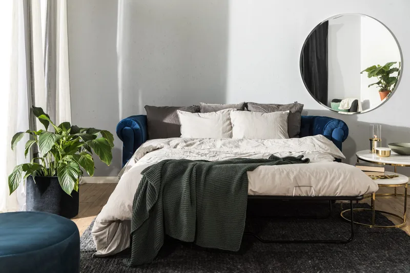 Chesterfield Lyx 3-seter Fløyelssofa – Dyp sofa - Blå - Møbler - Sofaer - Sovesofaer