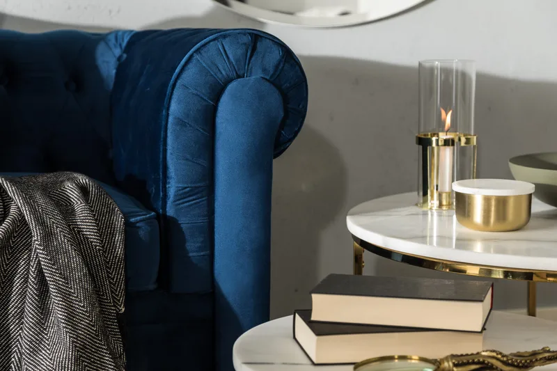 Chesterfield Lyx 3-seter Fløyelssofa – Dyp sofa - Blå - Møbler - Sofaer - Sovesofaer