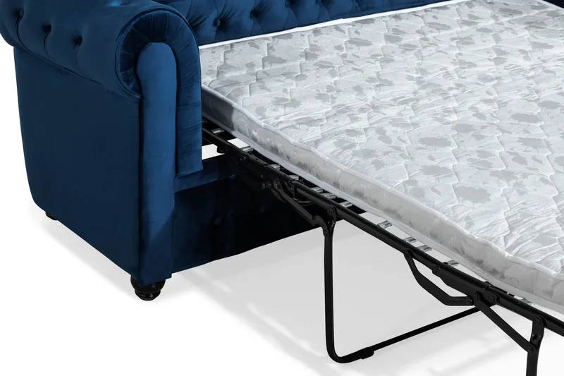 Chesterfield Lyx 3-seter Fløyelssofa – Dyp sofa - Blå - Møbler - Sofaer - Sovesofaer