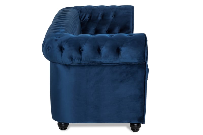 Chesterfield Lyx 3-seter Fløyelssofa – Dyp sofa - Blå - Møbler - Sofaer - Sovesofaer