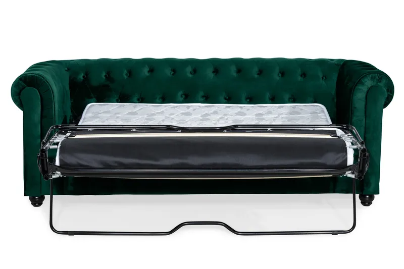 Chesterfield Lyx 3-seter Fremoverbøyd sovesofa i fløyel - Grønn - Møbler - Sofaer - Sovesofaer