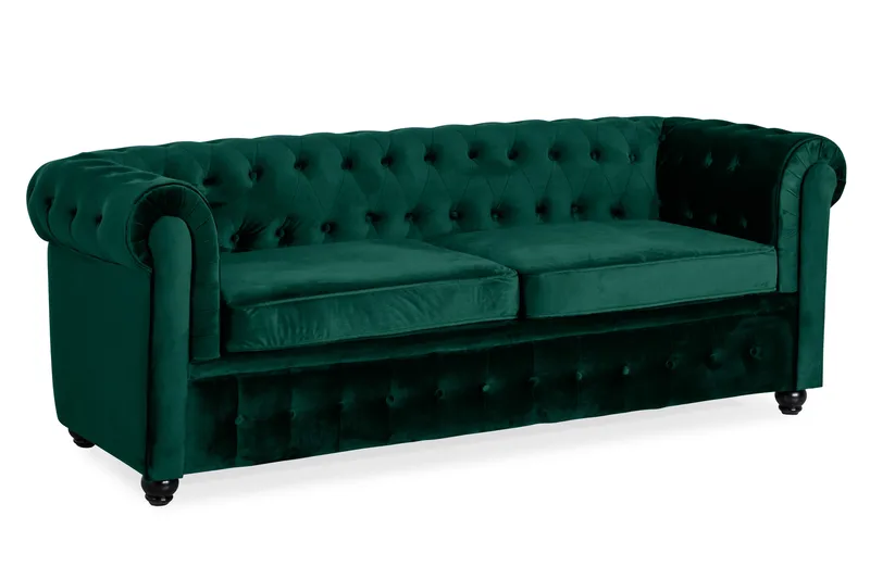 Chesterfield Lyx 3-seter Fremoverbøyd sovesofa i fløyel - Grønn - Møbler - Sofaer - Sovesofaer