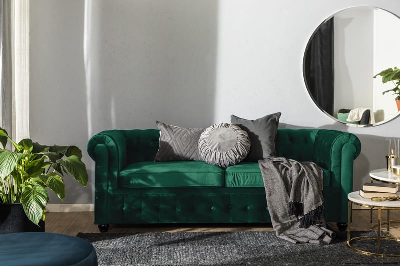 Chesterfield Lyx 3-seter Fremoverbøyd sovesofa i fløyel - Mørkegrønn / Grønn - Møbler - Sofaer - Sovesofaer