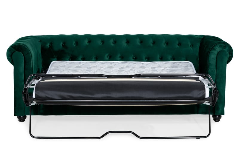 Chesterfield Lyx 3-seter Fremoverbøyd sovesofa i fløyel - Mørkegrønn / Grønn - Møbler - Sofaer - Sovesofaer
