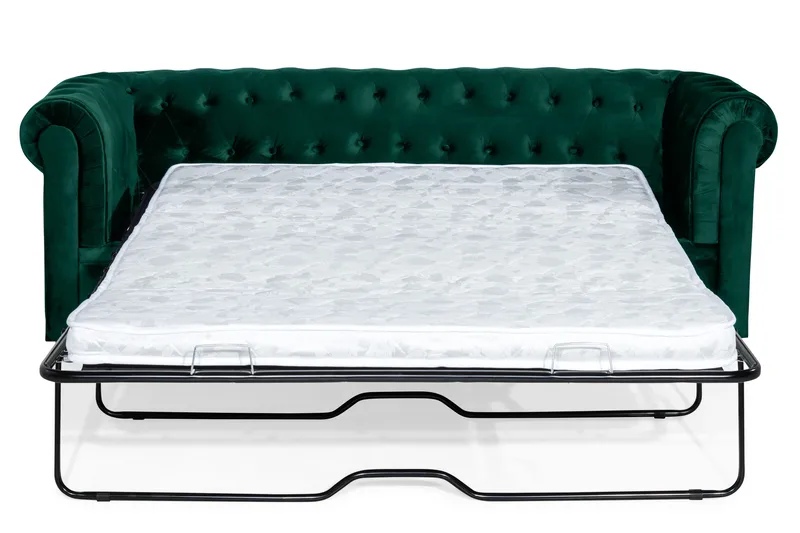 Chesterfield Lyx 3-seter Fremoverbøyd sovesofa i fløyel - Mørkegrønn / Grønn - Møbler - Sofaer - Sovesofaer