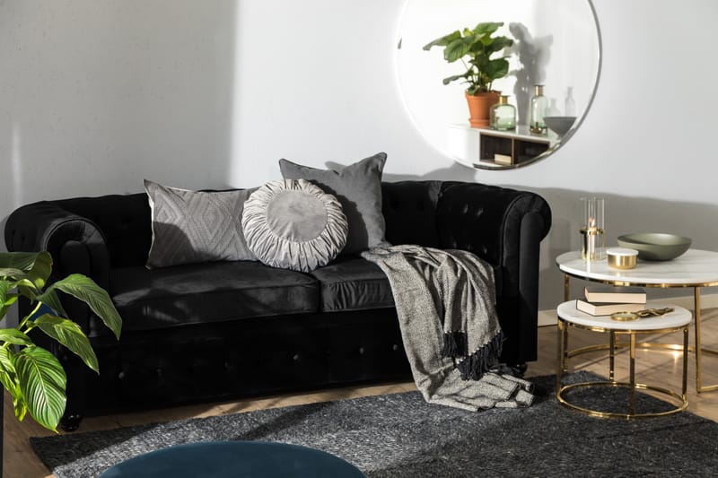 Chesterfield Lyx 3-seter Fremoverbøyd sovesofa i fløyel - Svart - Møbler - Sofaer - Sovesofaer
