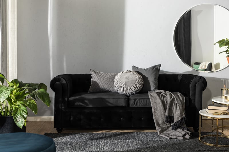 Chesterfield Lyx 3-seter Fremoverbøyd sovesofa i fløyel - Svart - Møbler - Sofaer - Sovesofaer