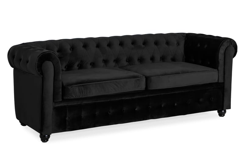 Chesterfield Lyx 3-seter Fremoverbøyd sovesofa i fløyel - Svart - Møbler - Sofaer - Sovesofaer