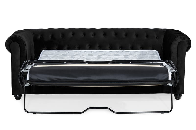 Chesterfield Lyx 3-seter Fremoverbøyd sovesofa i fløyel - Svart - Møbler - Sofaer - Sovesofaer