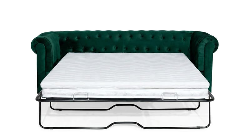 Chesterfield Lyx 3-seters framoverutslått sovesofa med HVILA overmadrass 140x200 cm lateks med vaskbart trekk - Grønn - Møbler - Sofaer - Sovesofaer