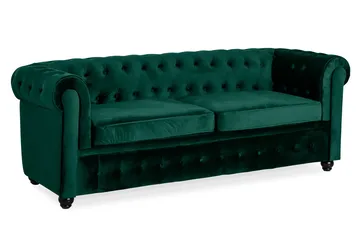 Chesterfield Lyx 3-seters framoverutslått sovesofa med HVILA overmadrass 140x200 cm polyesterskum med vaskbart trekk - Grønn - Møbler - Sofaer - Sovesofaer - 3 seters sovesofa