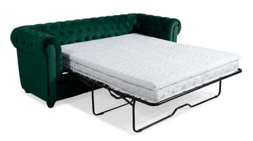 Chesterfield Lyx 3-seters framoverutslått sovesofa med HVILA overmadrass 140x200 cm polyesterskum med vaskbart trekk - Grønn - Møbler - Sofaer - Sovesofaer