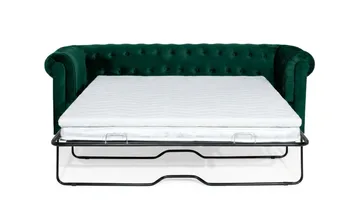 Chesterfield Lyx 3-seters framoverutslått sovesofa med HVILA overmadrass 140x200 cm polyesterskum vendbar sommer- og vinterside og vaskbart trekk - Grønn - Møbler - Sofaer - Sovesofaer