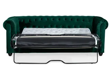 Chesterfield Lyx 3-seters framoverutslått sovesofa med HVILA overmadrass 140x200 cm polyesterskum med vaskbart trekk - Grønn - Møbler - Sofaer - Sovesofaer - 3 seters sovesofa