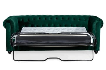 Chesterfield Lyx 3-seters framoverutslått sovesofa med HVILA overmadrass 140x200 cm polyesterskum med vaskbart trekk - Grønn - Møbler - Sofaer - Sovesofaer