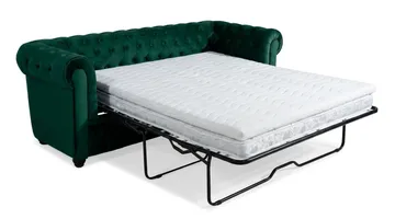 Chesterfield Lyx 3-seters framoverutslått sovesofa med HVILA overmadrass 140x200 cm polyesterskum vendbar sommer- og vinterside og vaskbart trekk - Grønn - Møbler - Sofaer - Sovesofaer