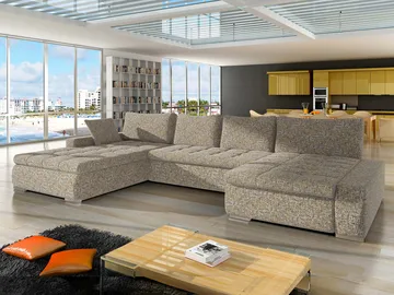 Cillo 5-seters U-formet sovesofa med dobbeltdivan - beige - Møbler - Sofaer - Sovesofaer
