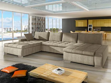 Cillo 5-seters U-formet sovesofa med dobbeltdivan - beige - Møbler - Sofaer - Sovesofaer