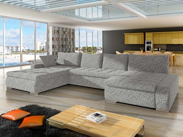 Cillo 5-seters U-formet sovesofa med dobbeltdivan - grå - Møbler - Sofaer - Sovesofaer