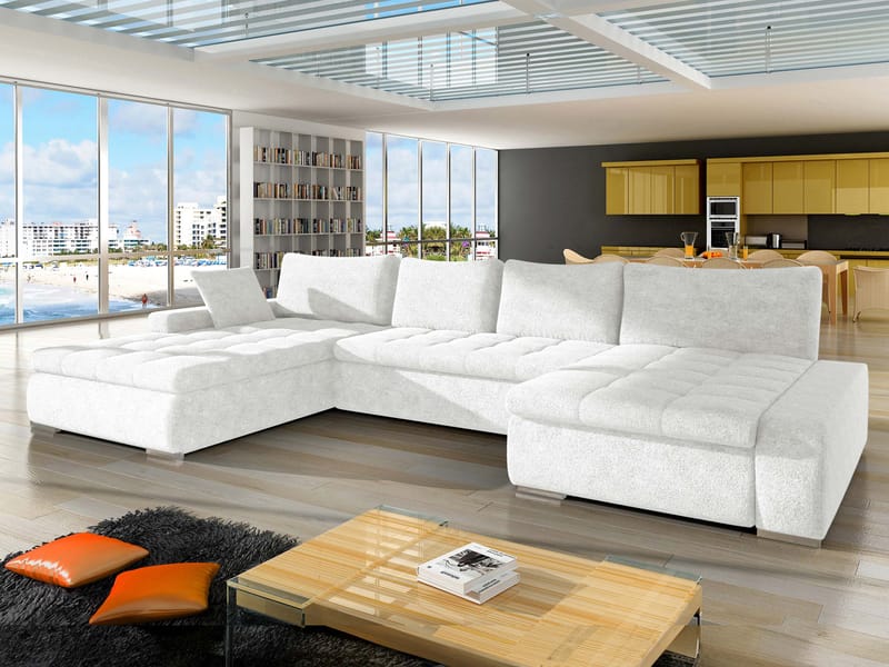 Cillo 5-seters U-formet sovesofa med dobbeltdivan - hvit - Møbler - Sofaer - Sovesofaer