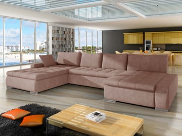 Cillo 5-seters U-formet sovesofa med dobbeltdivan - rosa - Møbler - Sofaer - Sovesofaer