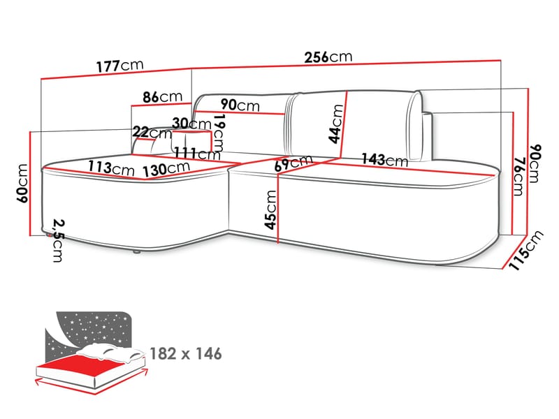 Cinrel Sovesofa med sjeselong 3-seter - Rosa - Møbler - Sofaer - Sovesofaer