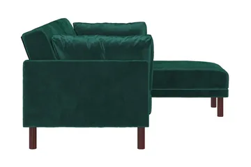 Clair 3-seters Sovesofa med Sjeselong Justerbar Fløyel/Grønn - Dorel Home - Møbler - Sofaer - Sovesofaer - Sovesofa divan