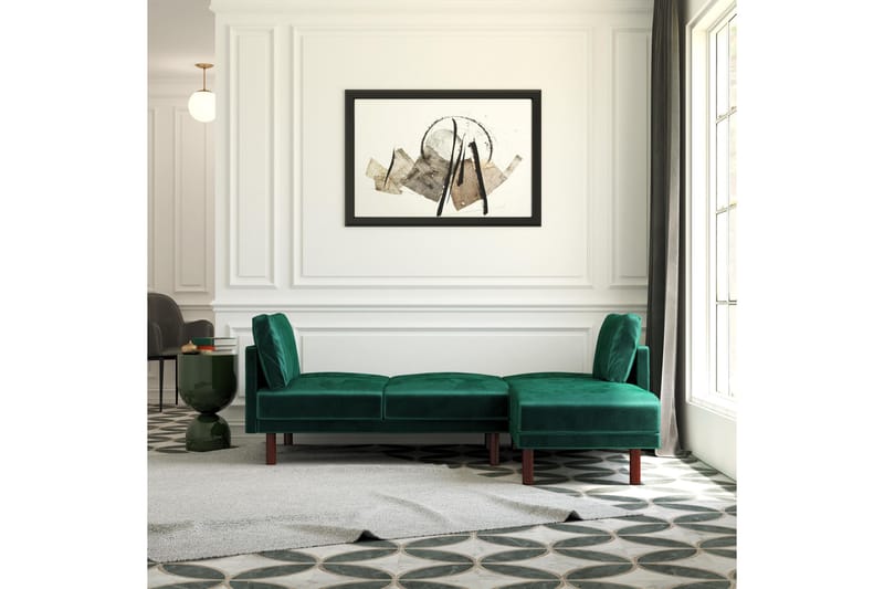 Clair 3-seters Sovesofa med Sjeselong Justerbar Fløyel/Grønn - Dorel Home - Møbler - Sofaer - Sovesofaer
