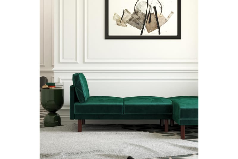 Clair 3-seters Sovesofa med Sjeselong Justerbar Fløyel/Grønn - Dorel Home - Møbler - Sofaer - Sovesofaer