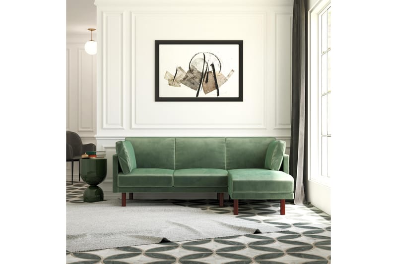 Clair 3-seters Sovesofa med Sjeselong Justerbar Fløyel/Grønn - Dorel Home - Møbler - Sofaer - Sovesofaer