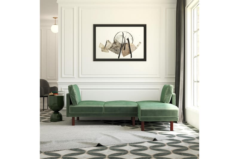 Clair 3-seters Sovesofa med Sjeselong Justerbar Fløyel/Grønn - Dorel Home - Møbler - Sofaer - Sovesofaer