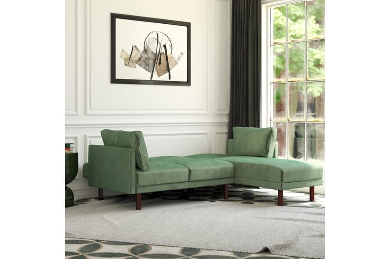 Clair 3-seters Sovesofa med Sjeselong Justerbar Fløyel/Grønn - Dorel Home - Møbler - Sofaer - Sovesofaer