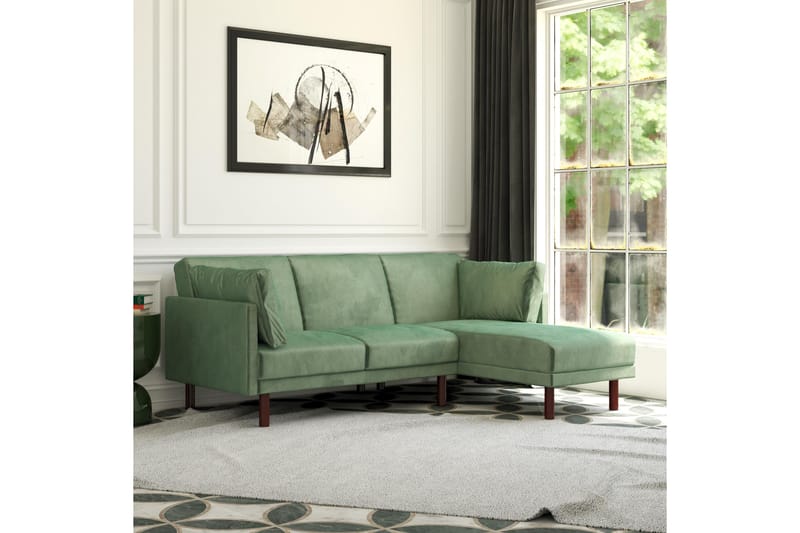 Clair 3-seters Sovesofa med Sjeselong Justerbar Fløyel/Grønn - Dorel Home - Møbler - Sofaer - Sovesofaer